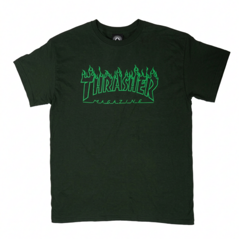Thrasher THRASHER FLAME GREEN/BLACK S/S T-SHIRT FOREST GREEN