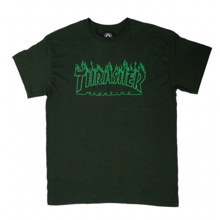 Thrasher THRASHER FLAME GREEN/BLACK S/S T-SHIRT FOREST GREEN