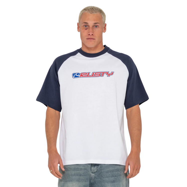 RUSTY RUSTY SWAGLAN RAGLAN SHORT SLEEVE TEE - WHITE