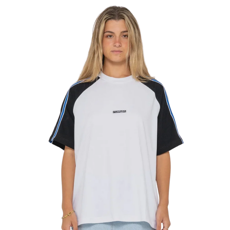 RUSTY RUSTY CRANK PANELLED OVERSIZE TEE - EGRET