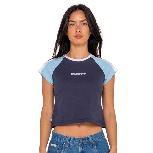 RUSTY RUSTY BRADLEY MINI CAP SLEEVE TEE - NAVY BLUE