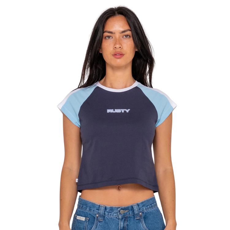 RUSTY RUSTY BRADLEY MINI CAP SLEEVE TEE - NAVY BLUE