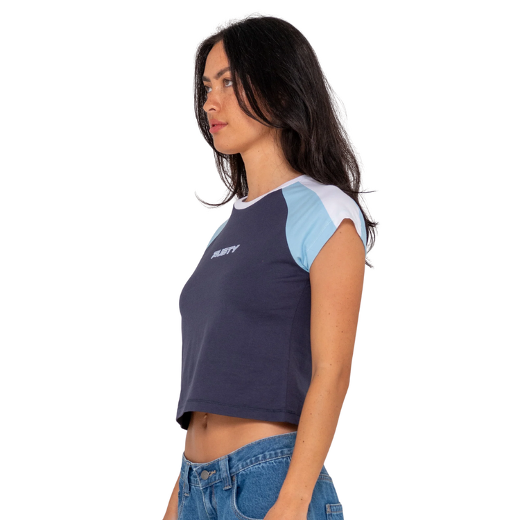 RUSTY RUSTY BRADLEY MINI CAP SLEEVE TEE - NAVY BLUE