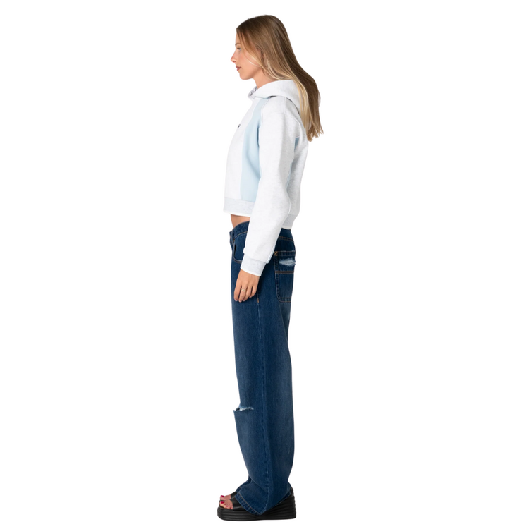 RUSTY RUSTY MINI TWO TIDES CROPPED HOODED FLEECE - ECRU MARLE