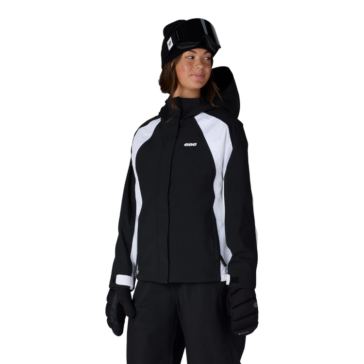 686 686 WOMENS HOLOGRAM SHELL JACKET BLACK WHITE COLORBLOCK