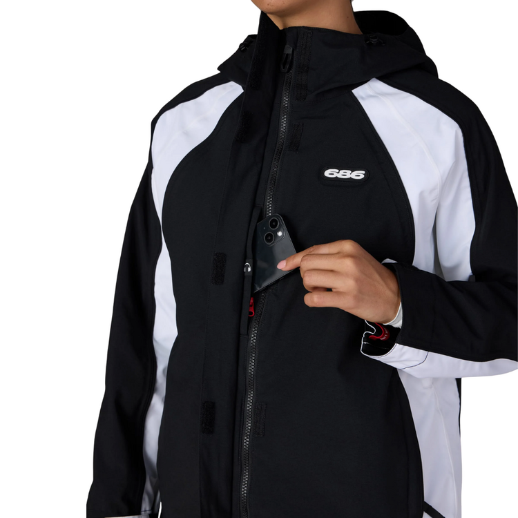 686 686 WOMENS HOLOGRAM SHELL JACKET BLACK WHITE COLORBLOCK