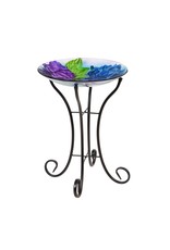 16" Glass Birdbath w/ Stand, Blooming Hydrangea