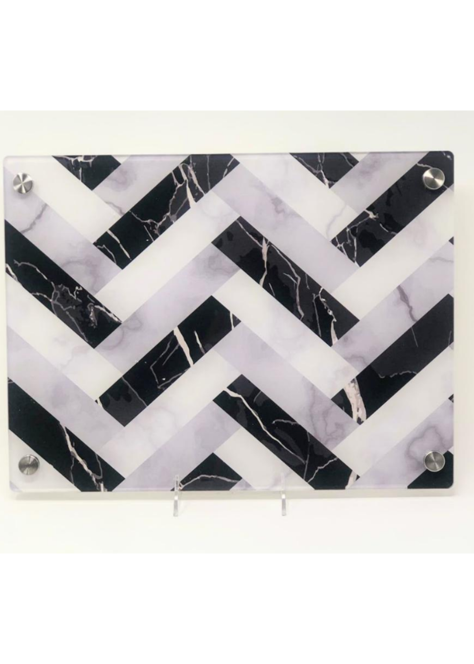 Modern Acrylic Tray Black White & Grey Herringbone