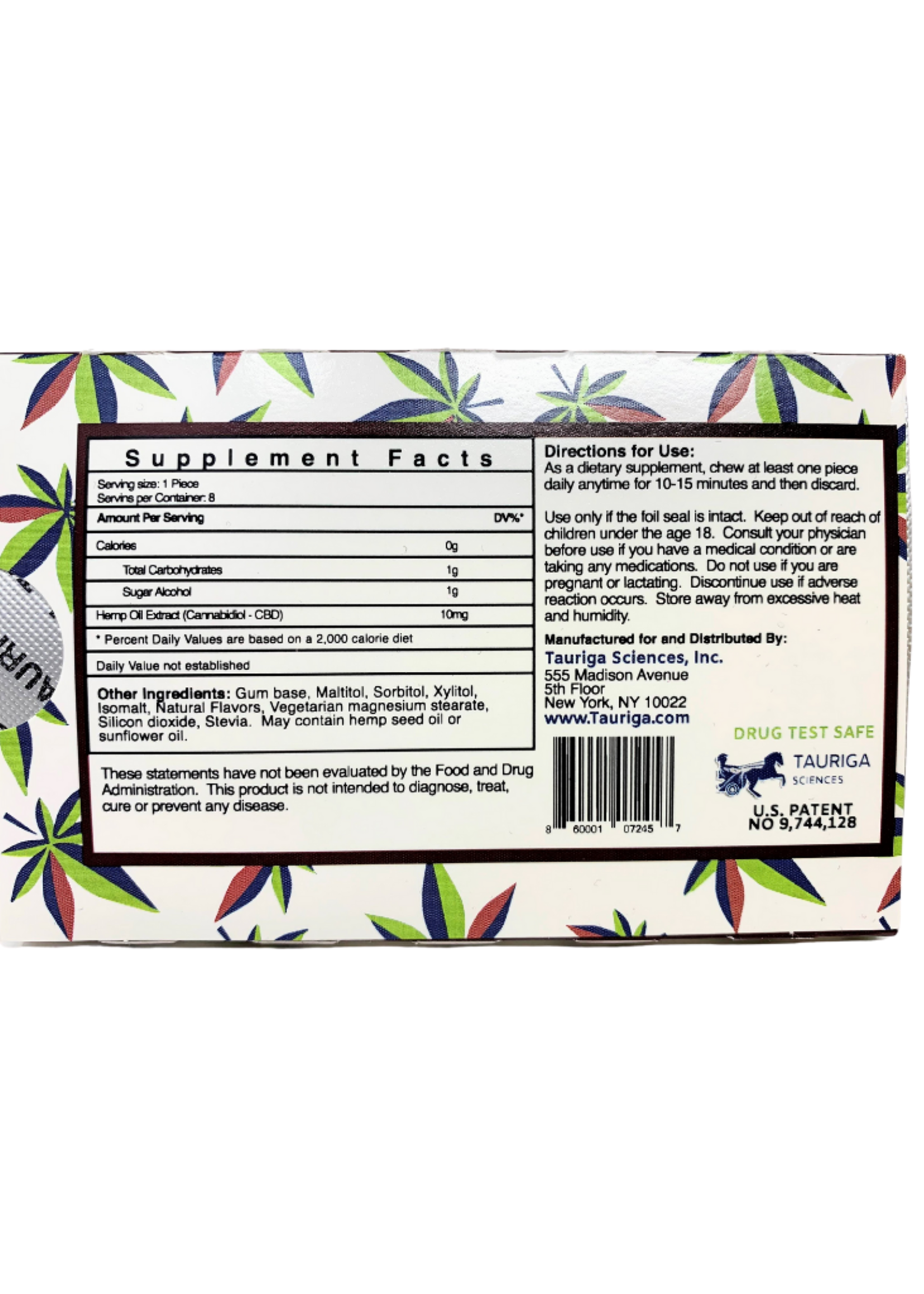 Tauri Gum CBD Infused Supplement Mint Flavor