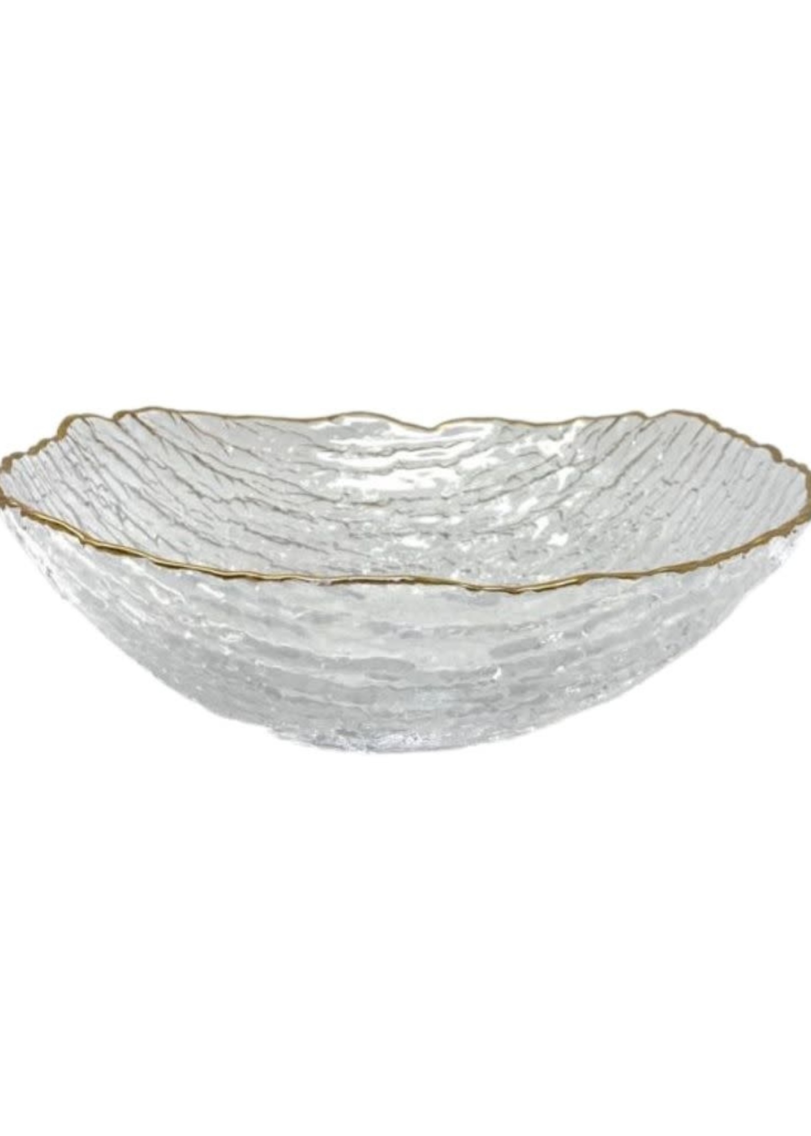 Crushed Glass Salad Bowl With Gold Rim