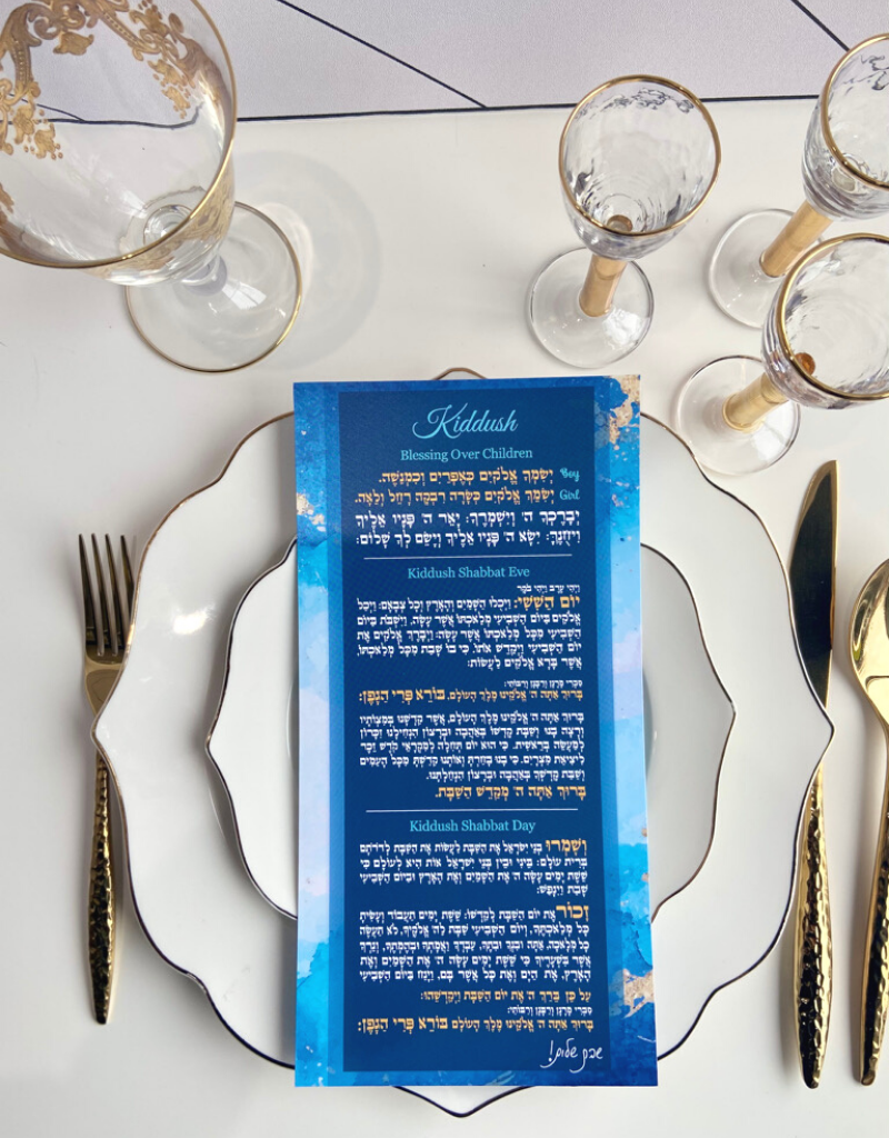 Kiddush Card With Stand On The Table