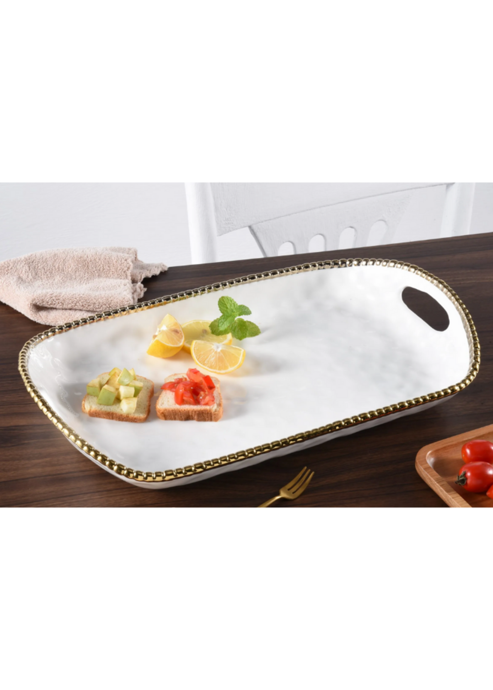 Rectangular Tray With Handles // White & Gold