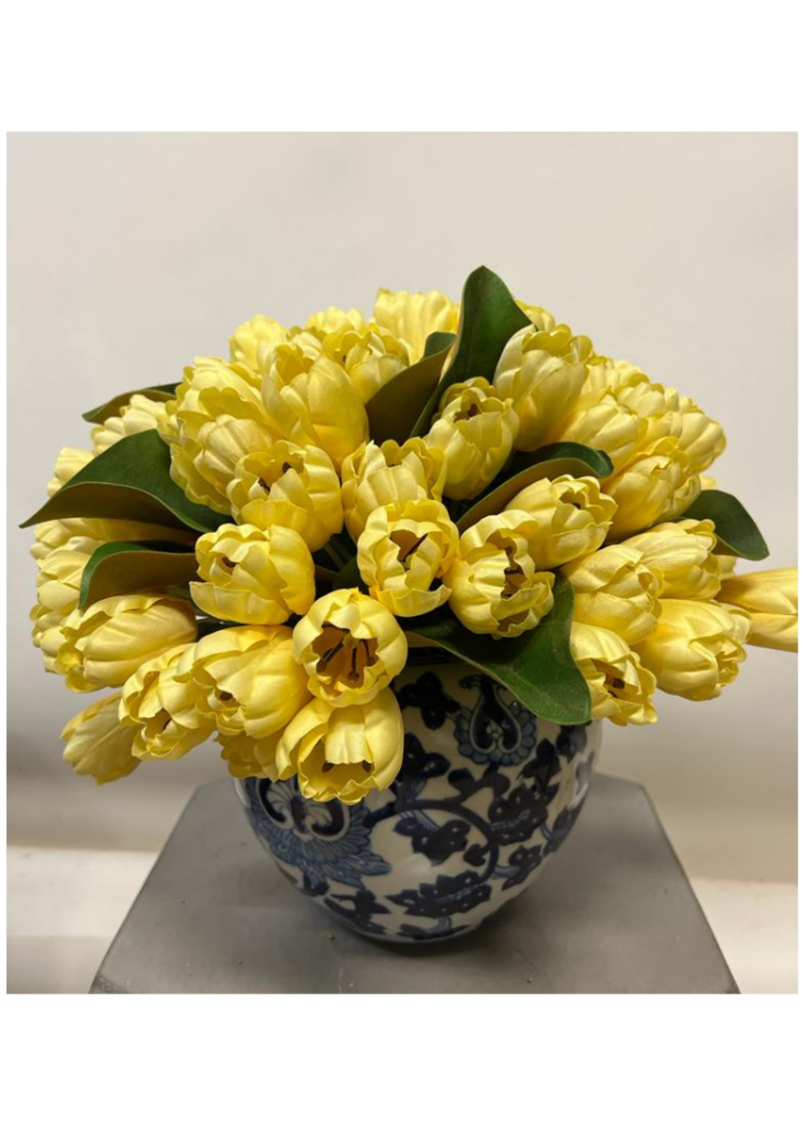 Yellow Tulips // Blue and White Ceramic Vase