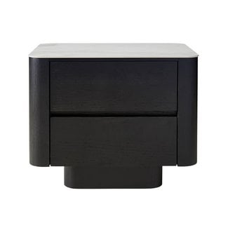 Dwell Clio Bedside Table - Black with Ceramic Marble Top