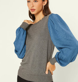 Current Air Curent Air Scallop Neck Sweater w/Puff Sleeve