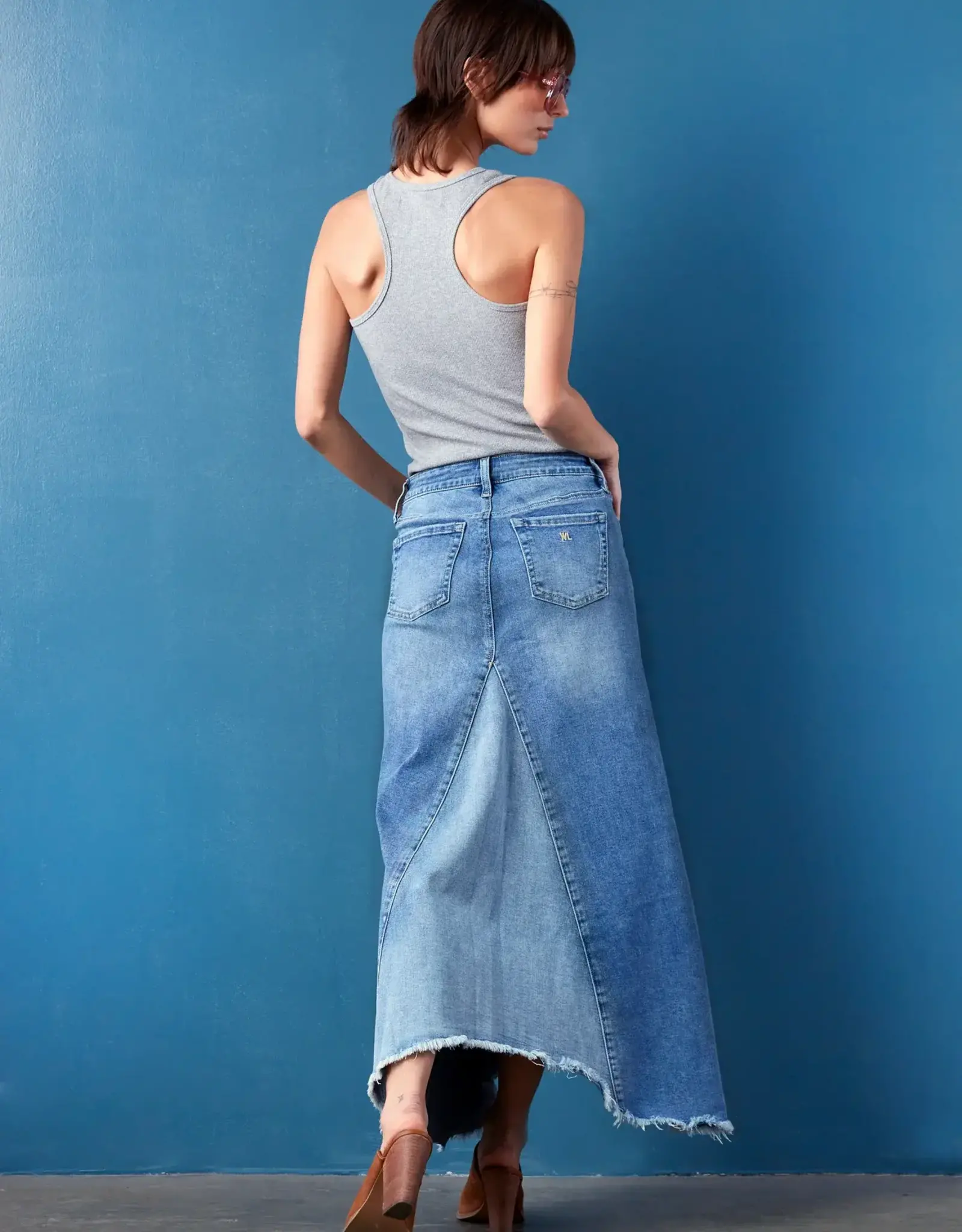 Wash Lab Wash Lab Selma Denim Pierced  Midi Skirt