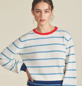 Trovata Trovata Ryann Crewneck Cashmere Sweater Blue Stripe