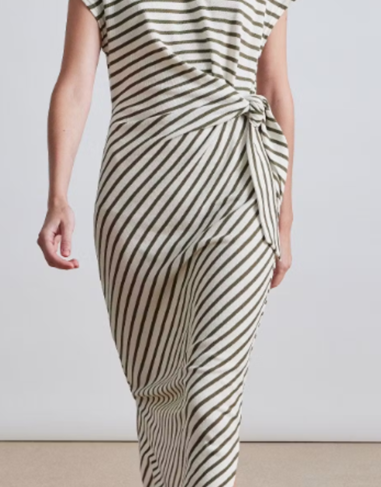 A Piece Apart A Piece Apart Vanina Cinched Waist Dress Olive Stripe