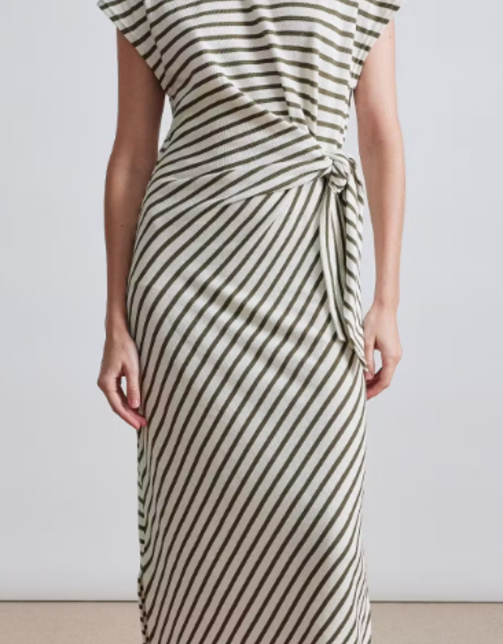 A Piece Apart A Piece Apart Vanina Cinched Waist Dress Olive Stripe