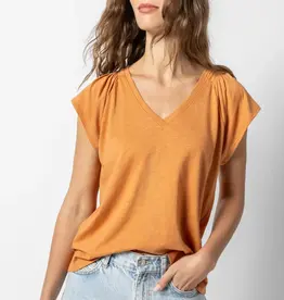 Lilla P Lilla P Shirred Shoulder V-Neck Tee Honey