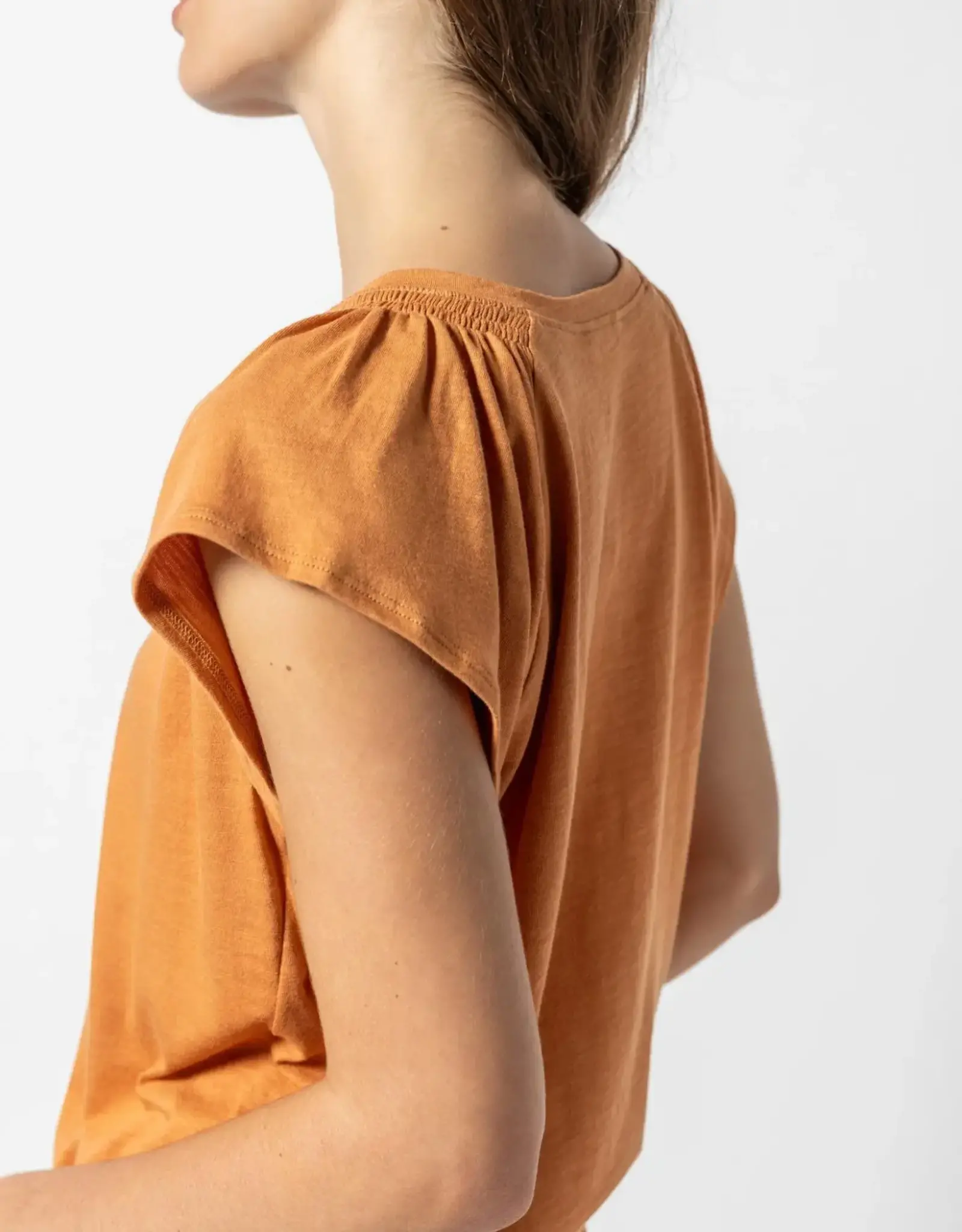 Lilla P Lilla P Shirred Shoulder V-Neck Tee Honey