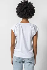 Lilla P Lilla P Shirred Shoulder V-Neck Tee White