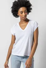 Lilla P Lilla P Shirred Shoulder V-Neck Tee White