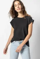 Lilla P Lilla P Boxy Cuffed Sleeve Crewneck Tee Black