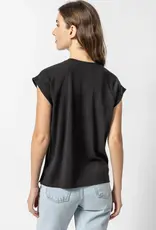 Lilla P Lilla P Boxy Cuffed Sleeve Crewneck Tee Black