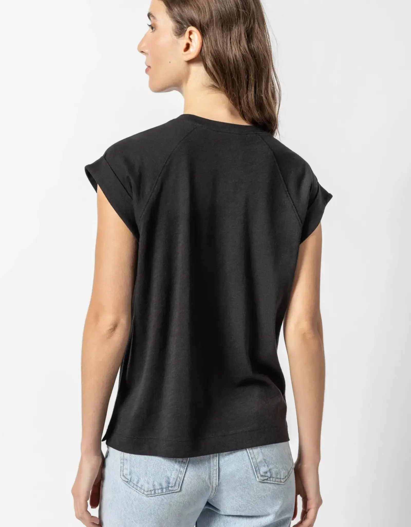 Lilla P Lilla P Boxy Cuffed Sleeve Crewneck Tee Black