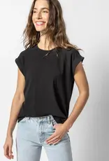 Lilla P Lilla P Boxy Cuffed Sleeve Crewneck Tee Black