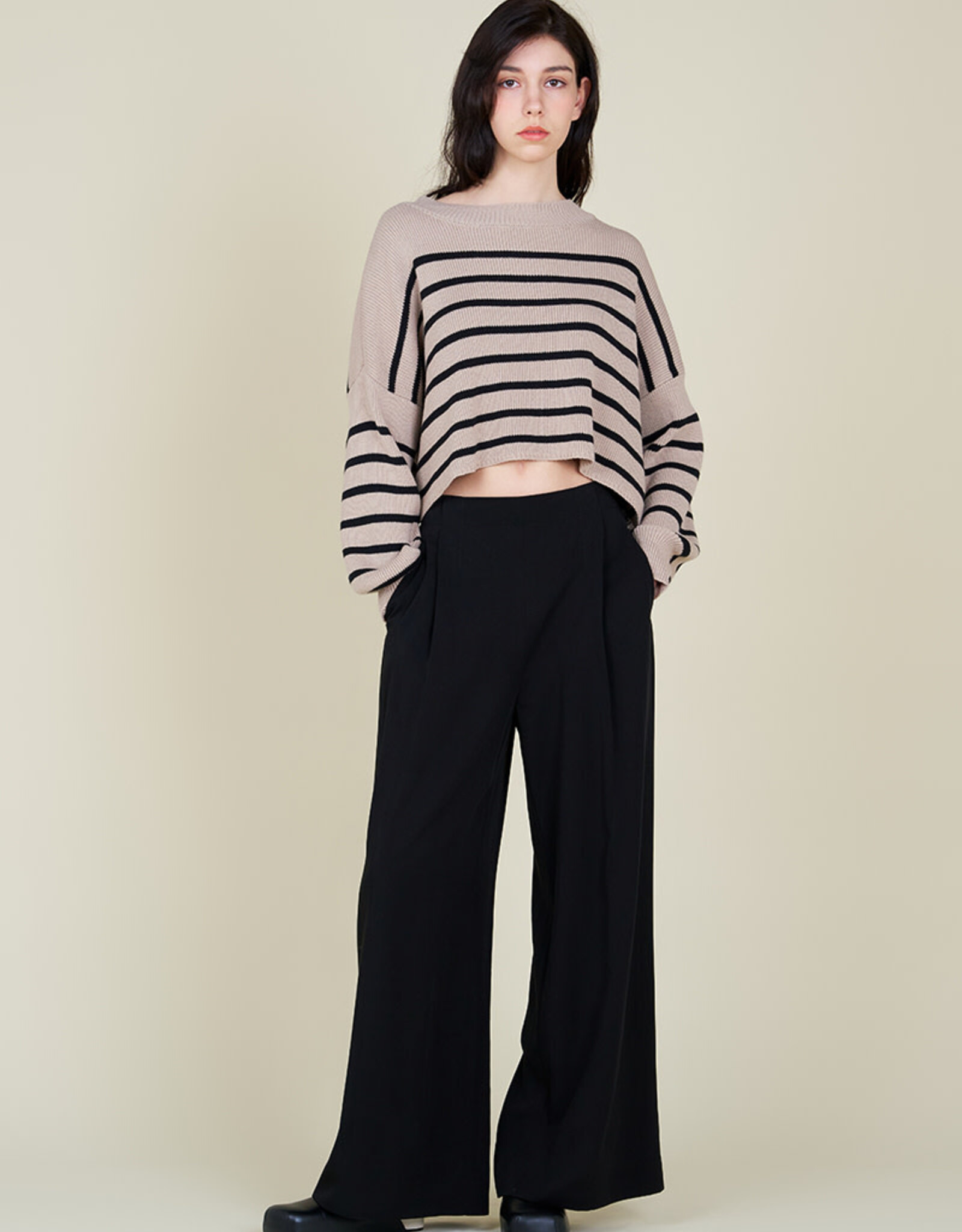 G&G G&G Stripe Crop Sweater Ecru