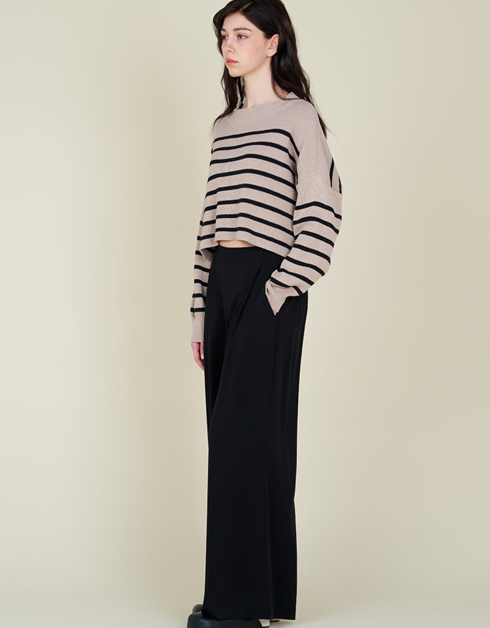 G&G G&G Stripe Crop Sweater Ecru