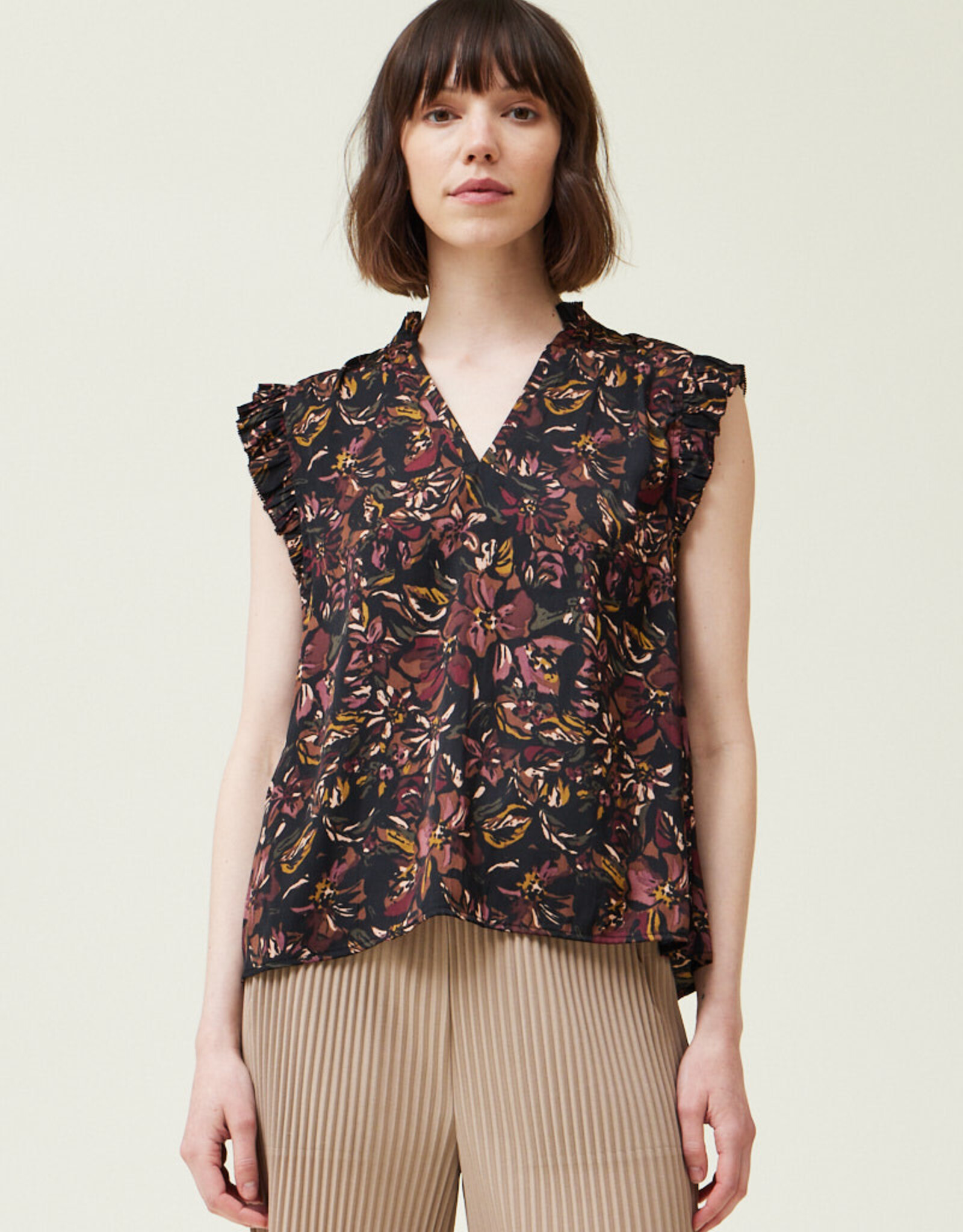 G&G G&G Ruffle Printed Blouse Black