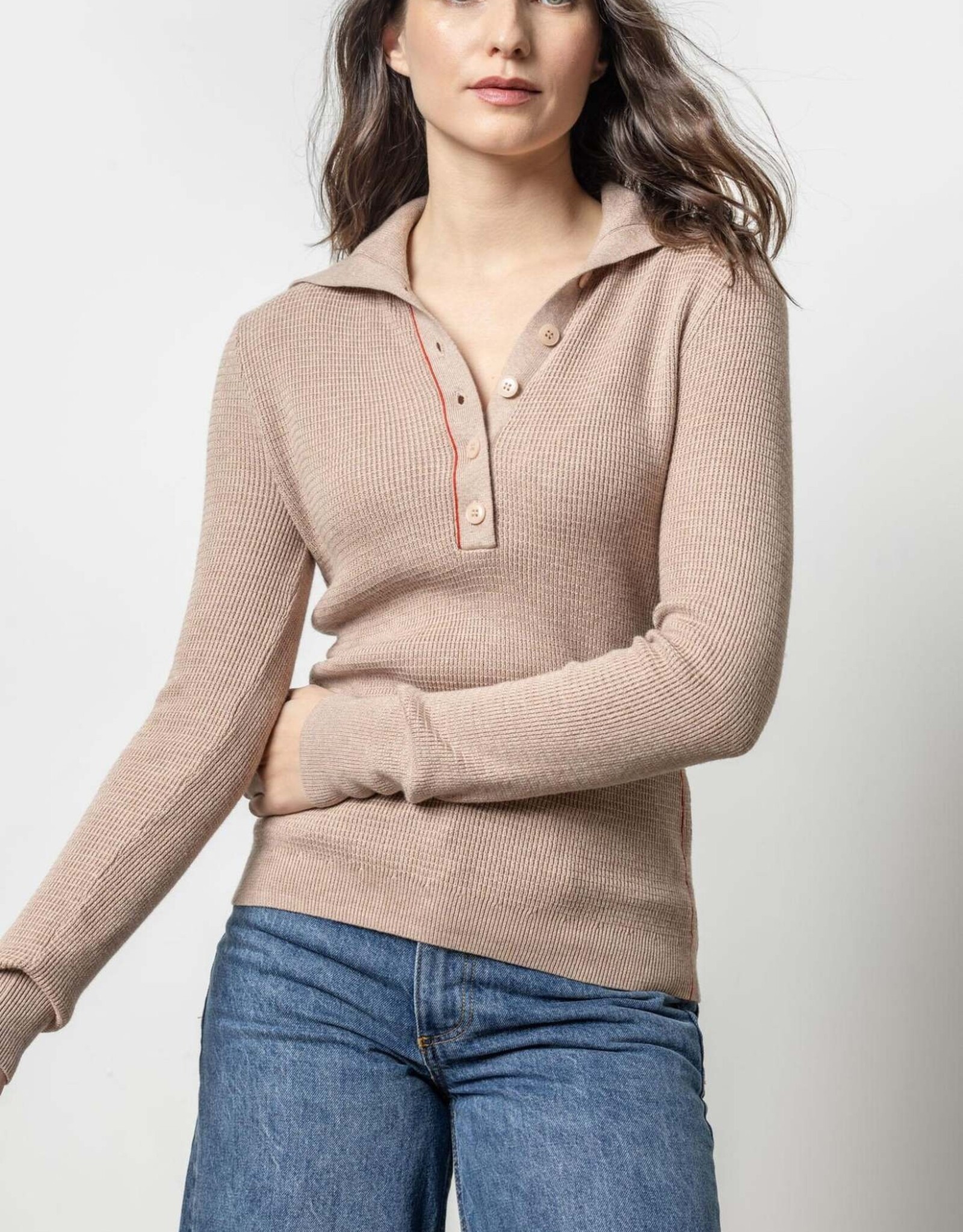 Lilla P Lilla P Button Collar Henley Sweater