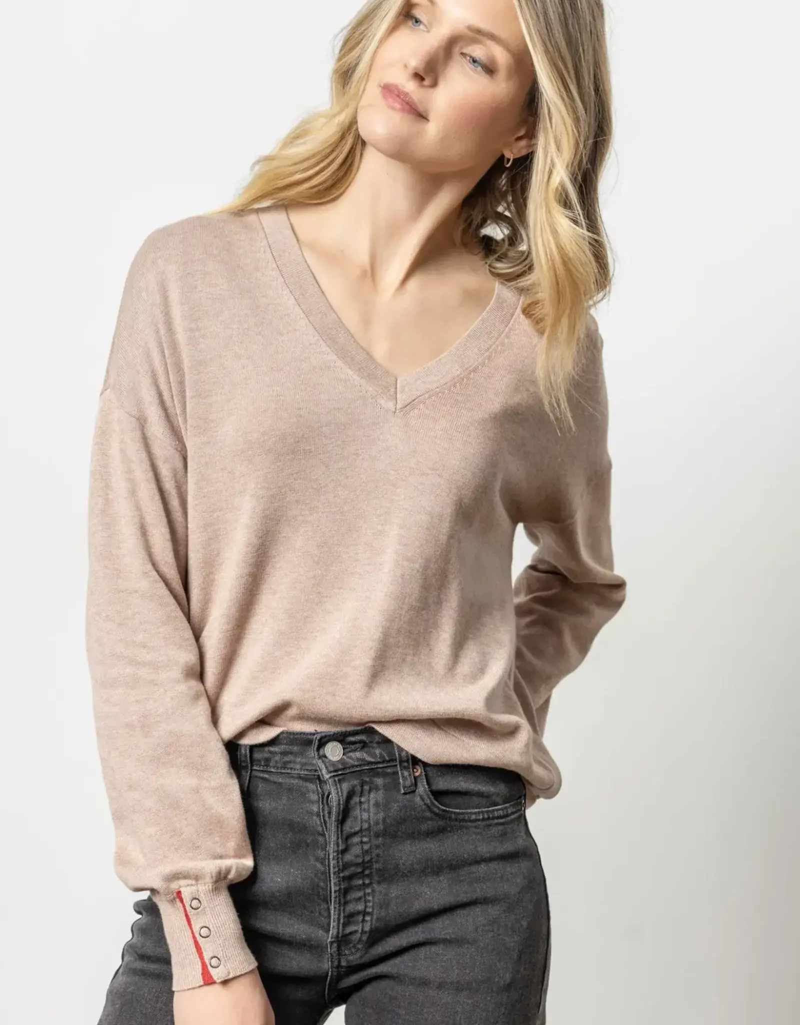 Lilla P Lilla P Snap Cuff V-Neck Sweater