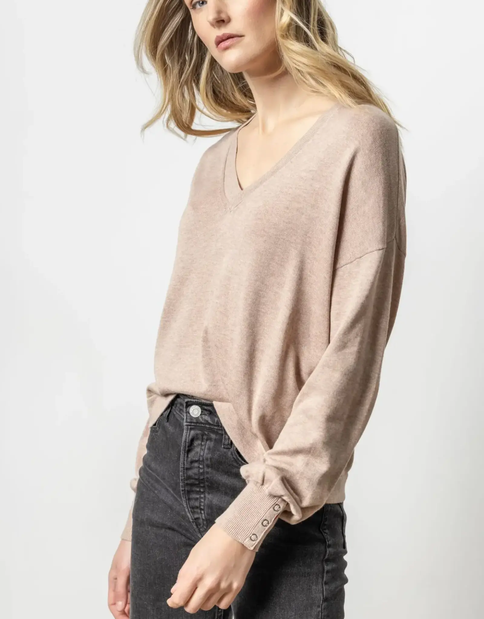 Lilla P Lilla P Snap Cuff V-Neck Sweater