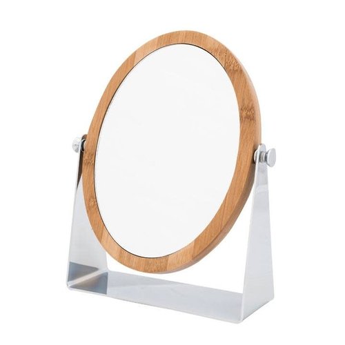 Miroir oval sur pied avec cadre en bamboo et zoom 5X Miroir oval sur pied avec cadre en bamboo et zoom 5X
