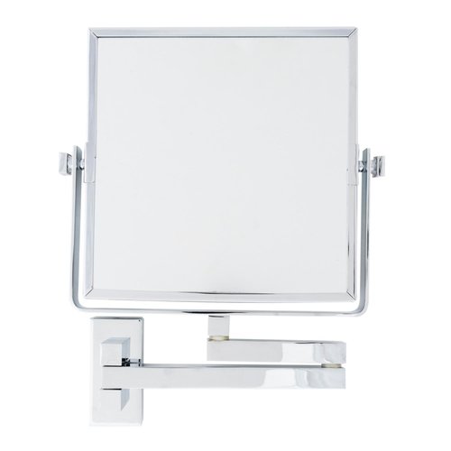 Miroir mural articulé de forme carrée fini chrome avec zoom 5X Miroir mural articulé de forme carrée fini chrome avec zoom 5X
