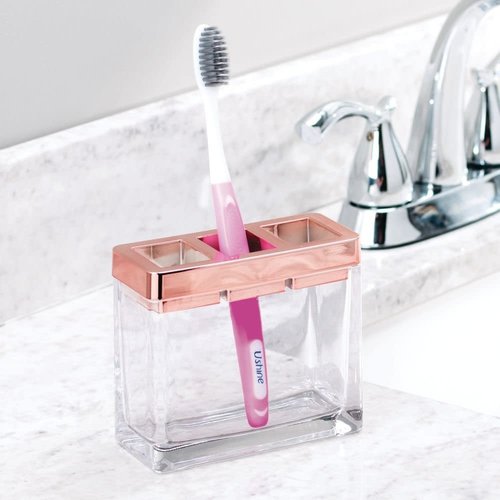 Porte-brosse à dents verre et cuivre Casilla par Interdesign Porte-brosse à dents verre et cuivre Casilla par Interdesign