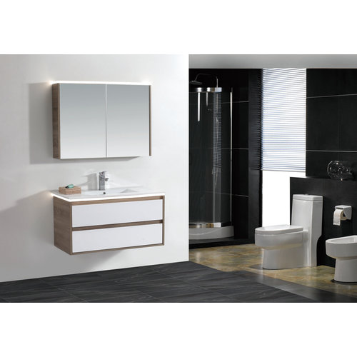 Vanité Diamant deux tons 39" avec éclairage et dessus en porcelaine Vanité Diamant deux tons 39" avec éclairage et dessus en porcelaine