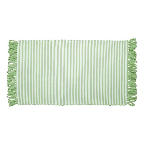 Tapis ligné vert pâle à franges en fibres recyclées Tapis ligné vert pâle à franges en fibres recyclées