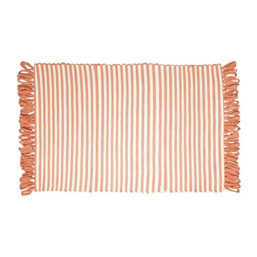 Tapis ligné corail à franges en fibres recyclées Tapis ligné corail à franges en fibres recyclées