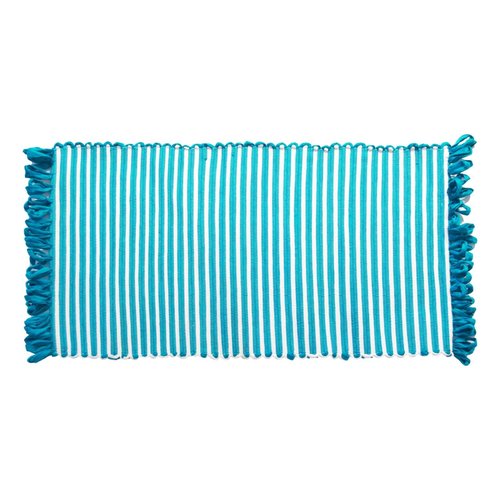 Tapis ligné aqua à franges en fibres recyclées Tapis ligné aqua à franges en fibres recyclées