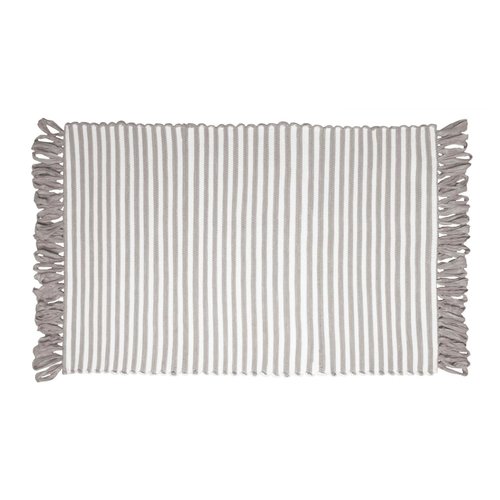 Tapis ligné taupe à franges en fibres recyclées Tapis ligné taupe à franges en fibres recyclées