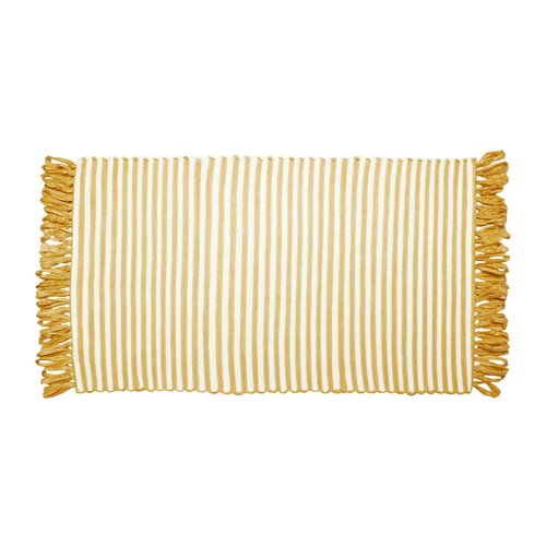 Tapis ligné jaune à franges en fibres recyclées Tapis ligné jaune à franges en fibres recyclées