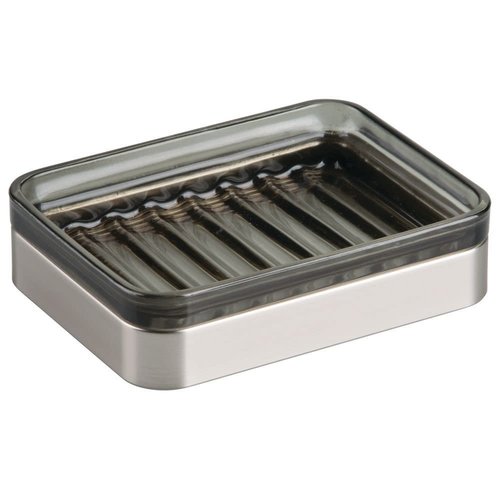 Porte-savon verre fumé et inox Casilla par Interdesign Porte-savon verre fumé et inox Casilla par Interdesign