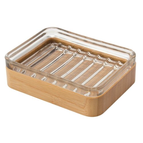 Porte-savon en verre et bambou Kane par Interdesign Porte-savon en verre et bambou Kane par Interdesign