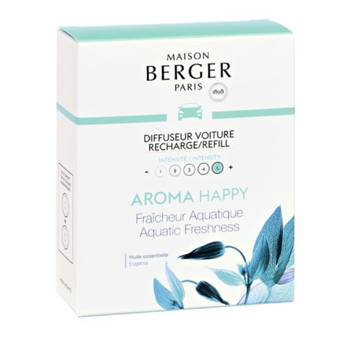 Coffret de 2 recharges pour diffuseur voiture Aroma Happy - Fraîcheur Aquatique Coffret de 2 recharges pour diffuseur voiture Aroma Happy - Fraîcheur Aquatique