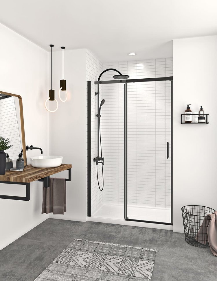 ZITTA Porte de douche vague 48po alcove noir